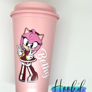 Amy Inspired Sonic single walled reusable Hot Cup. Available in multiple Colours. Can be personalised. Great Gift Idea.