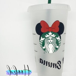 Disney inspired Minnie Mouse Ears Starbucks Cold Cup/Tumbler. Can be personalised, great gift idea.