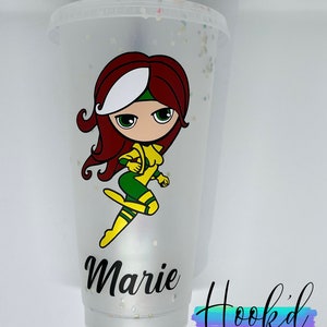 X-Men inspired Rogue Confetti Colour Changing Cold Cup. Can be personalised. Great gift idea.