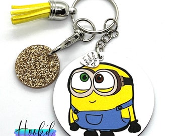 Minions Inspired Personalised BobKeyring/Keychain. BagTag. Great gift idea. Trolley Token Optional.