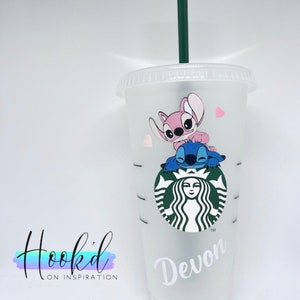 Disney Inspired Stitch & Angel Blue Starbucks Cold Cup Great Gift. Can be personalised.