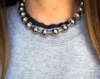 90's Silver Ball Jewellery Chunky Ball Chain Choker: 90s Punk