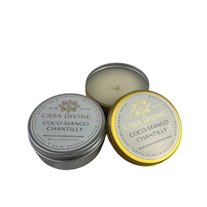 Coco-Mango Chantilly Travel Tin Candle | 4 oz. | Luxury | Coco-Soy-Apricot Wax Candle | Hand-Poured | Vegan | Phthalate-Free | Paraffin-Free