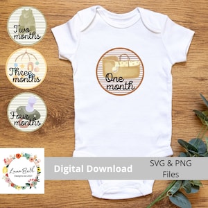 Baby Monthly Milestone Markers, Boho theme, Baby boy neutral palette, PNG and SVG files