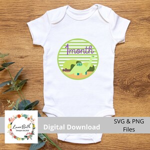 Bebé hito mensual, bebés primer año, recién nacido, dinosaurio, marco verde, descarga digital, archivo SVG, archivo PNG