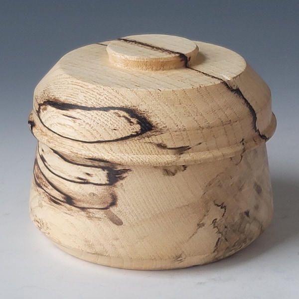 Hand turned round lidded keepsake box made from hackberry wood