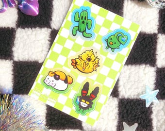 Hoja de pegatinas de FFXIV - Final Fantasy - Final Fantasy XIV - Fat Chocobo - Fat Cat - Hoja de pegatinas - Pegatinas de vinilo