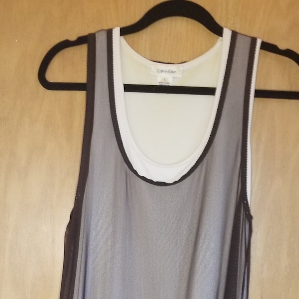 Calvin Klein Brown Mesh over Cream Tank Dress Large