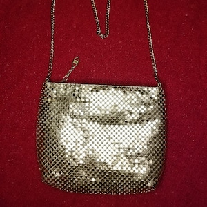 Gold Metal Mesh Evening Bag - Vintage - Extra Long Purse Strap