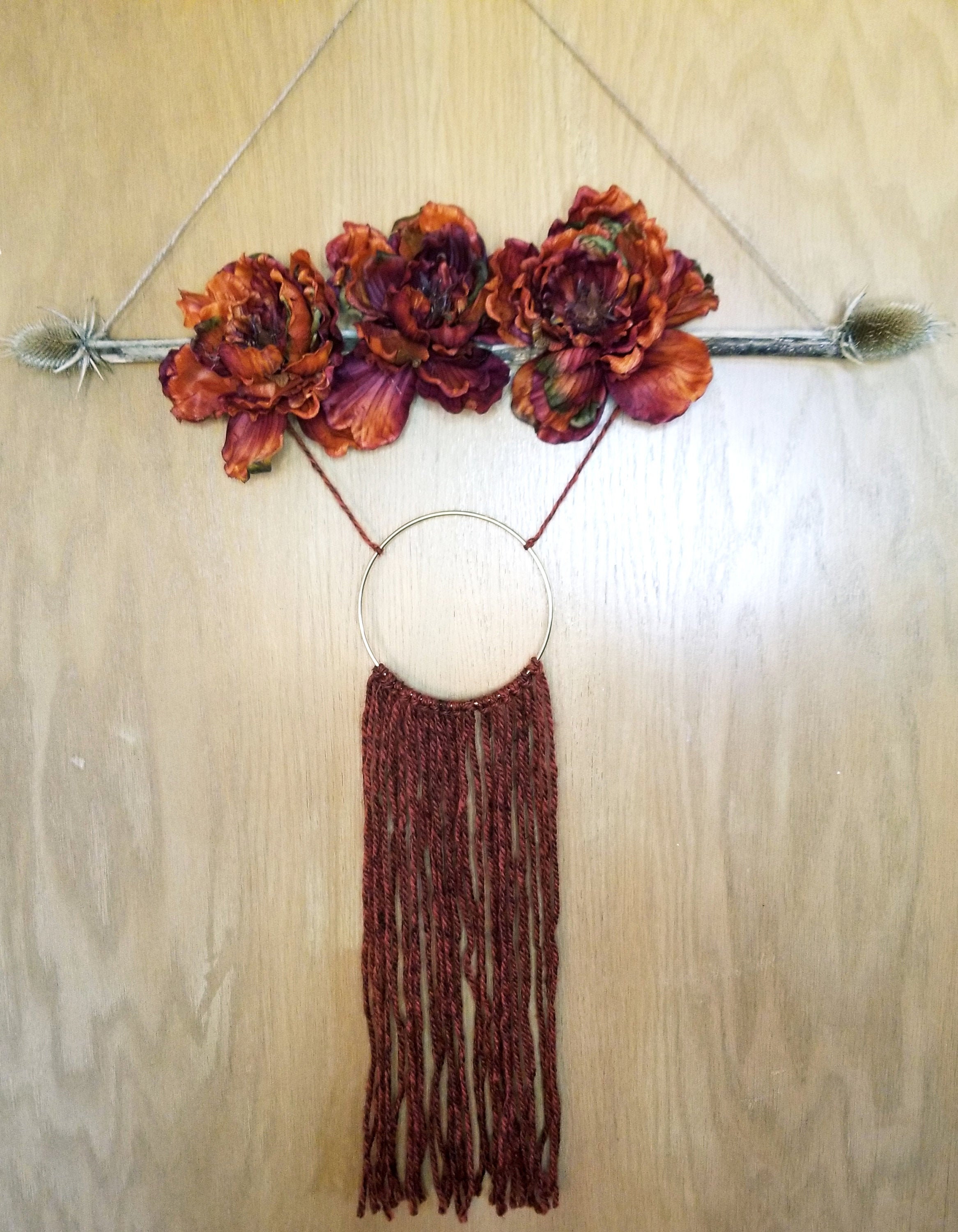 Yarn Teasel and Silk Flower Wall Decor Etsy