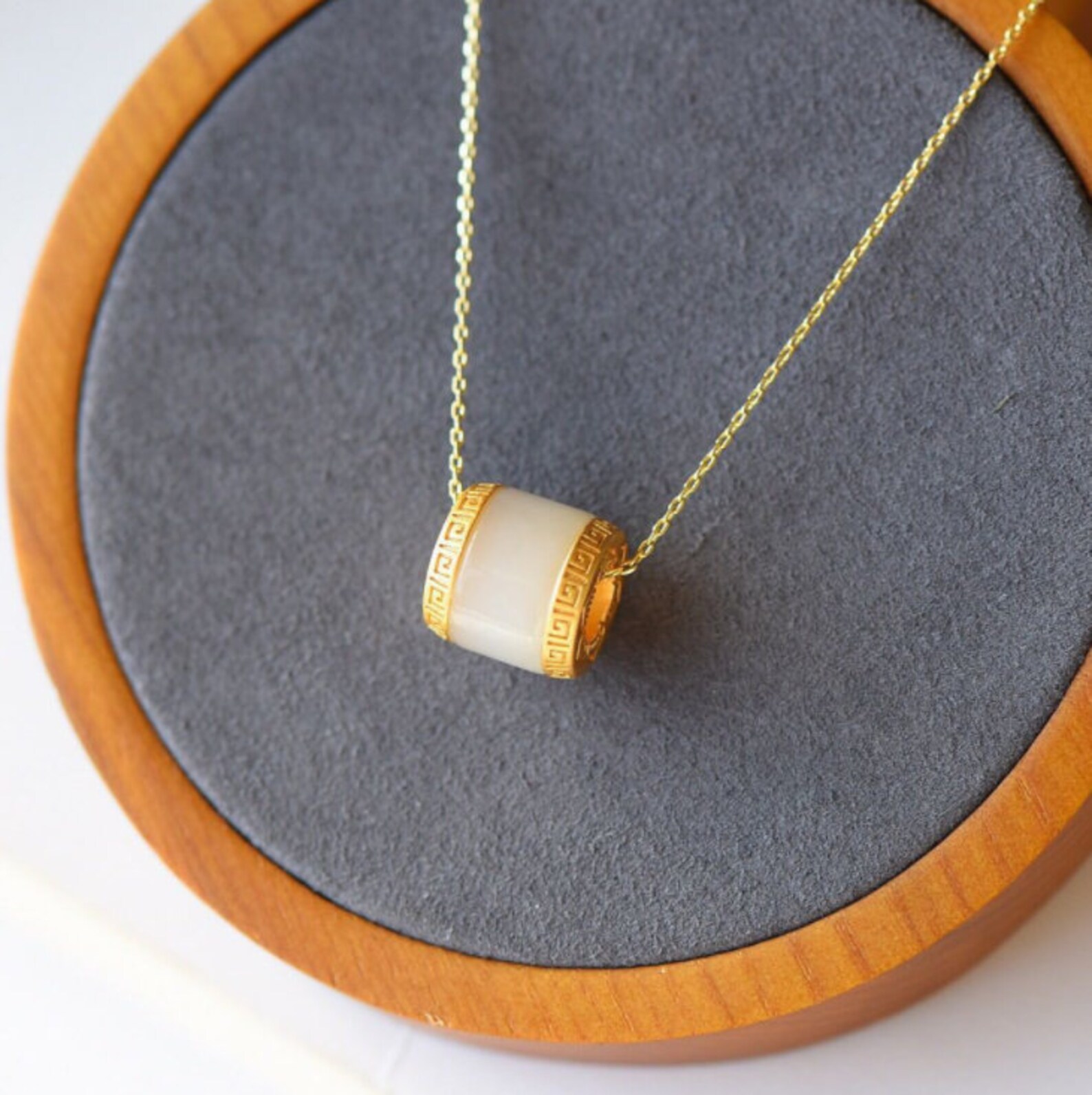 Natural Hetian Circle Jade Pendant Necklace with Gold Plated | Etsy