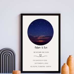 Aangepaste sterrenkaart print, jubileumcadeau, print nachtelijke hemel, sterrenkaart poster, huwelijkscadeau, sterrenbeeld print, gepersonaliseerd cadeau