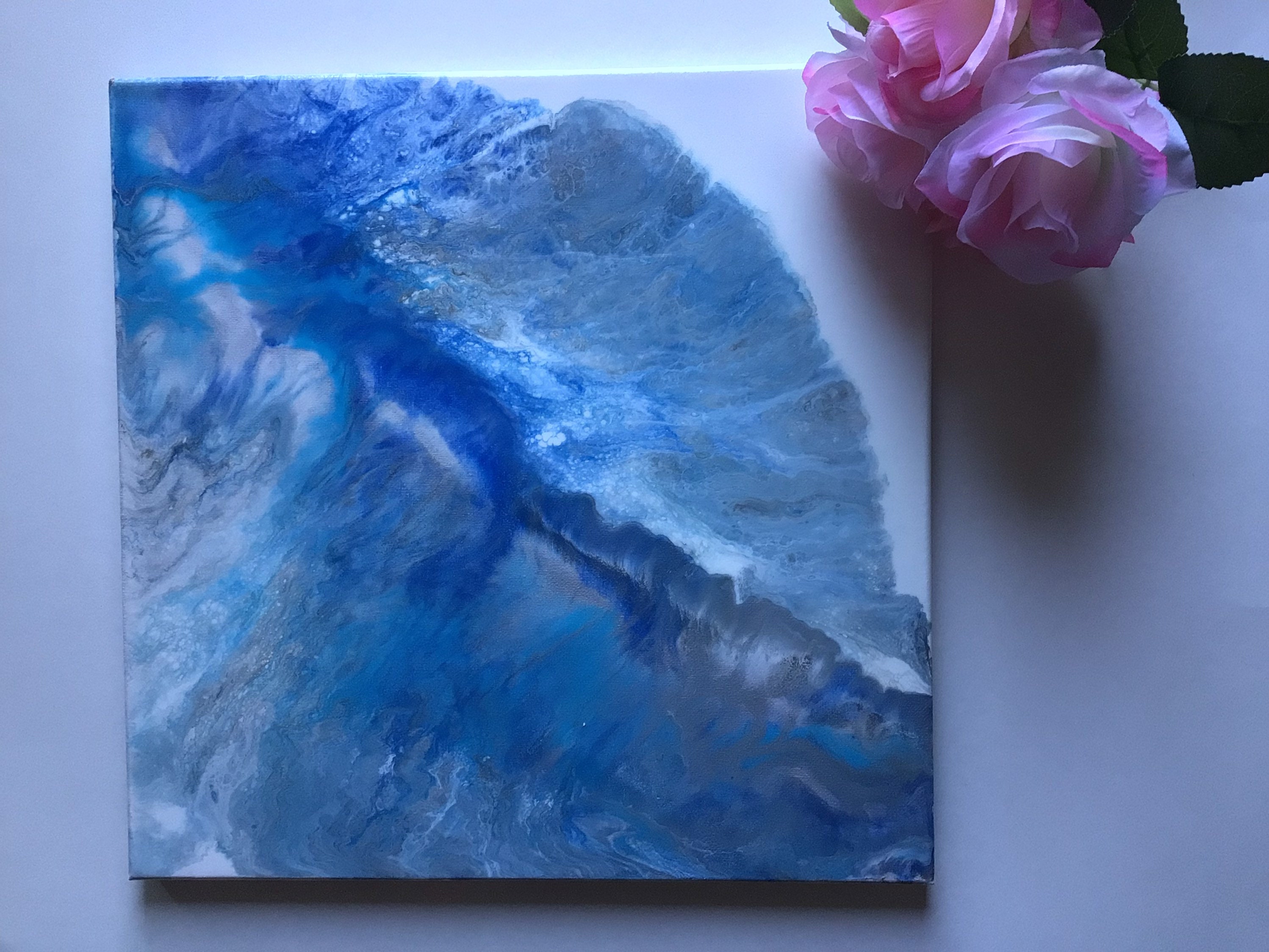 14x14 blaue und graue Blattmalerei mit Kunstharz-Finish. | Etsy