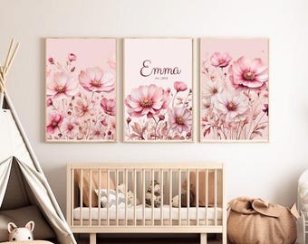 Wildflower Nursery Prints, Floral Name Nursery Wall Art, Wild Flowers Nursery Art, Girl Nursery Print,Boho Art, Personalised Nursery Art