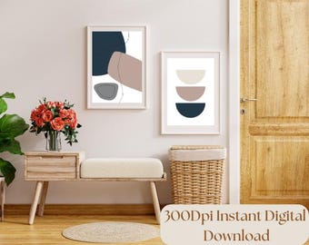Set of 2 Prints| Warm Neutral Tones Printable Wall Art|  Modern Rustic Decor |Minimalist Abstract Shapes Prints Set |DIGITAL DOWNLOAD