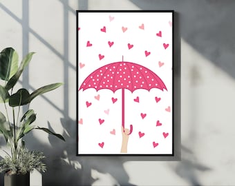 Valentines Day Red Pink Heart Print Valentines Wall Art, Valentine Wall Art Decor, Romantic Wall Art Valentines Day Gift For Her