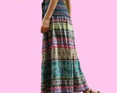 Vintage Floral A-line Maxi Skirt, Boho Pleated Skirts