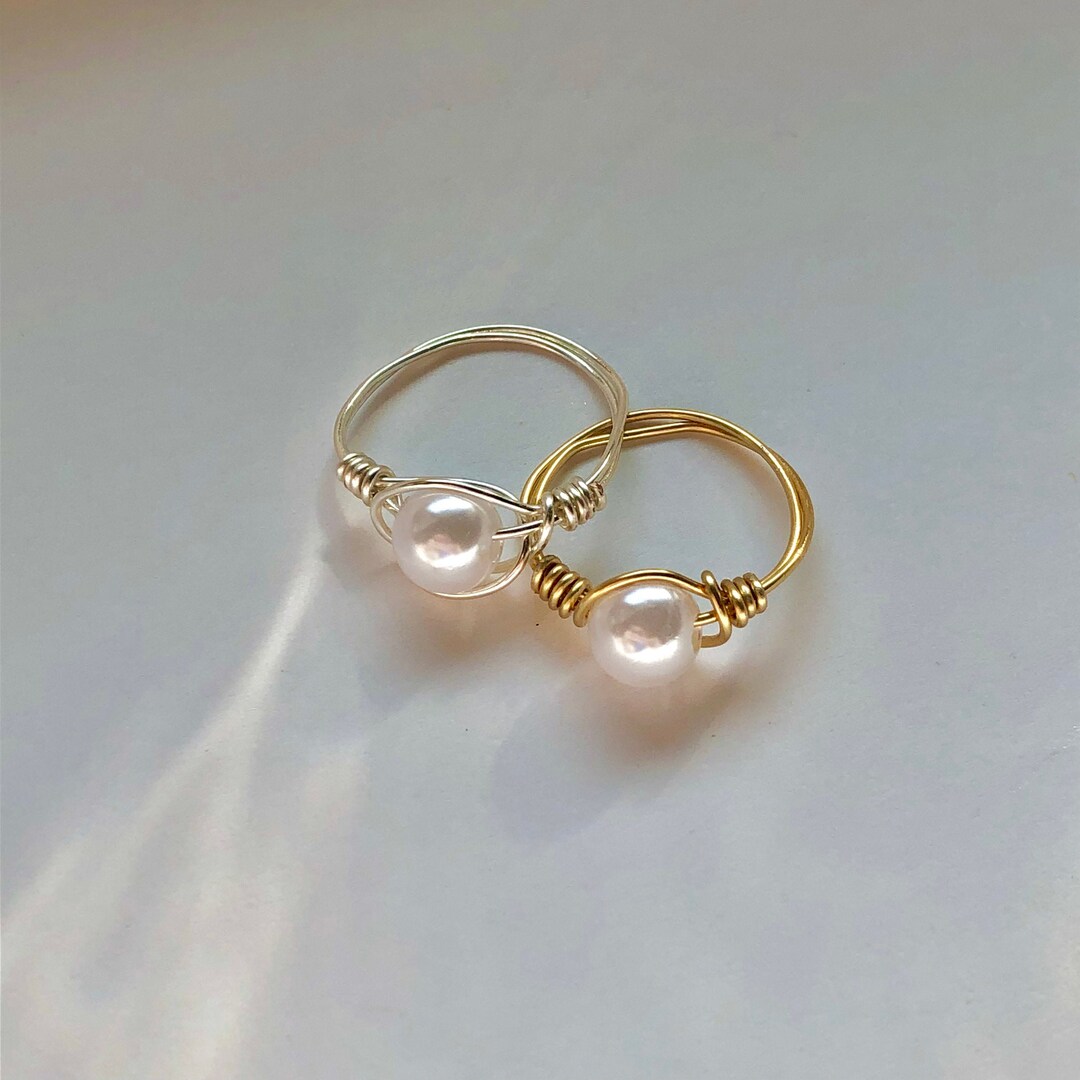 Wire Wrapped Pearl Ring, Gold Pearl, Silver Pearl, Handmade Gold or