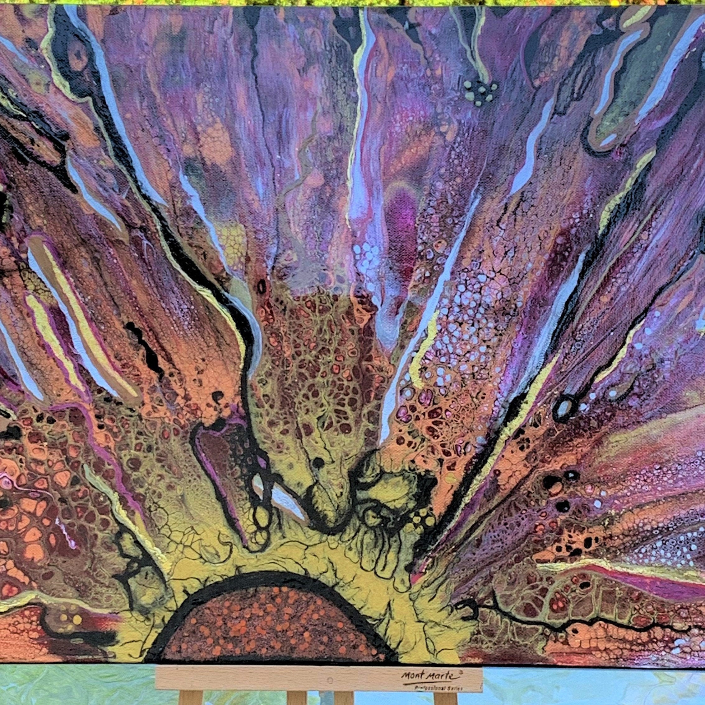 抽象アクリル画 金箔アート 抽象アクリル画 金箔アート 大きな金箔の抽象画：テクスチャード