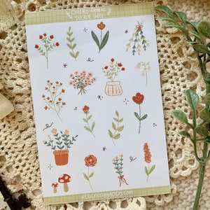 Cheery Floral Cozy Sticker Sheet for Bullet Journal Cute Flower Stickers for Notebook Happy Mail Gift for Friend Illustrated Sticker Sheet
