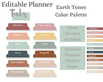 Editable Earth Tones Planner Tabs: Printable Dividers (Digital Download PDF)