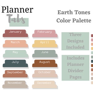 Earth Tones Monthly Planner Tabs | Printable Divider Pages | Digital Download PDF Covers for Notebooks
