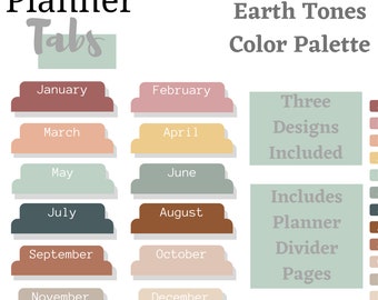 Earth Tones Monthly Planner Tabs | Printable Divider Pages | Digital Download PDF Covers for Notebooks
