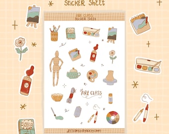 Art Class Illustrated Sticker Sheet | Illustrated Bullet Journal Craft Stickers | Pen-Pal Stationery | Teacher Gift