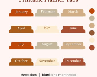 Warm Tones Printable Monthly Planner Tabs | Printable Inserts | Cozy Index Dividers | Digital Download PDF