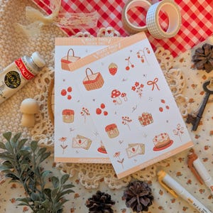 Berry Patch Illustrated Sticker Sheet | Floral Bullet Journal Strawberry Stickers | Stationery Pen Pal Gift