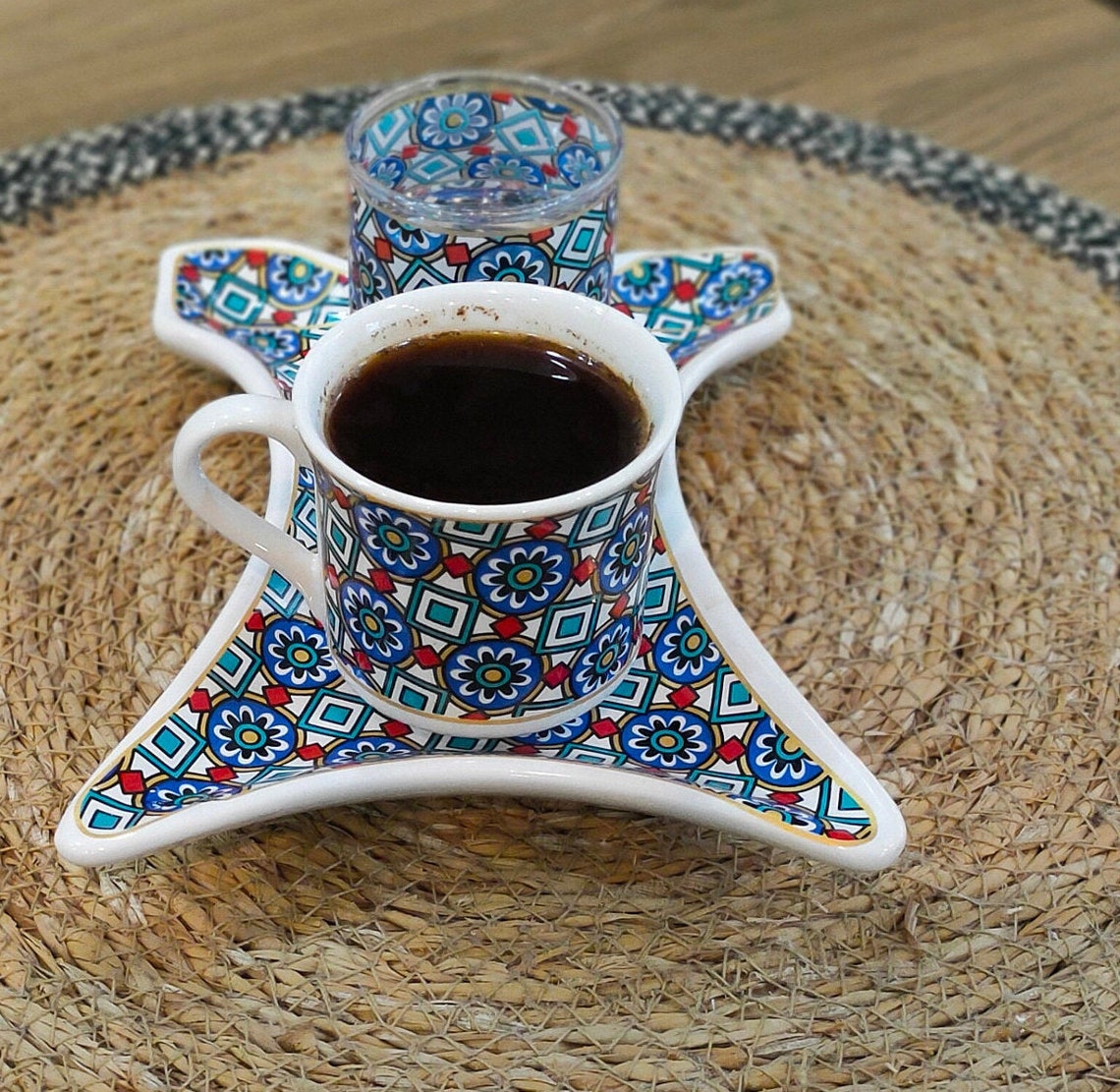 Turkish Coffee Set Traditional Turkish Coffee Cup with Water Etsy