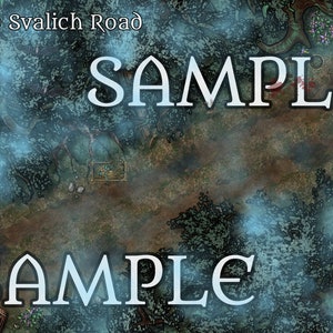 May include: A digital illustration of a forest path with a blue mist. The path is labeled "Old Svalich Road". The words "SAMPLE" are written in white text on the image.