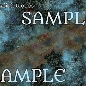 May include: A digital illustration of a forest path with a blue mist. The text "Svalich Woods" and "SAMPLE" is visible in the image.