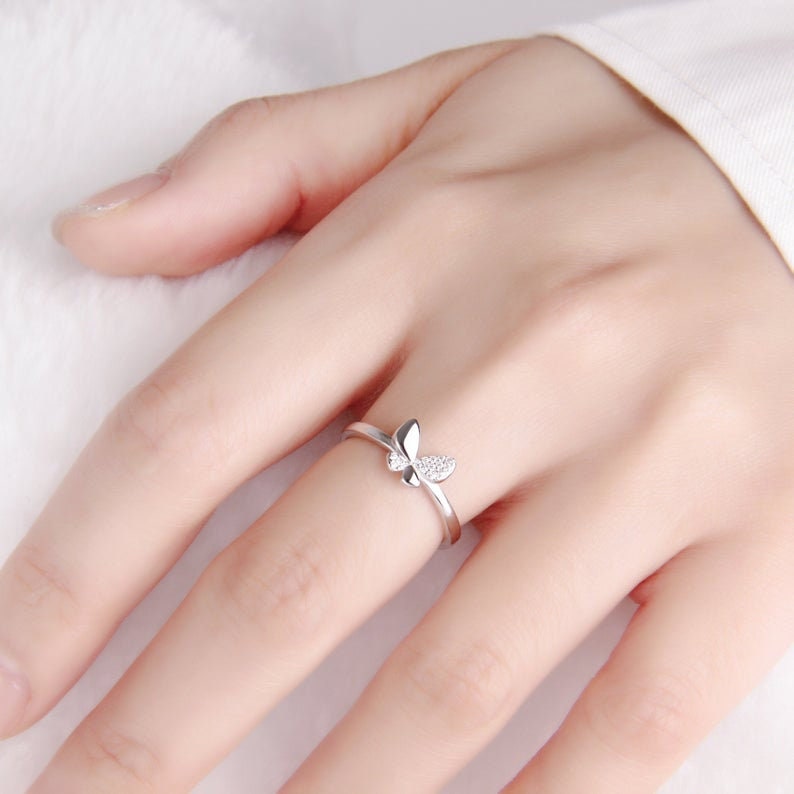 Dainty Butterfly Ring 925 Sterling Silver RingCubic Zirconia Etsy