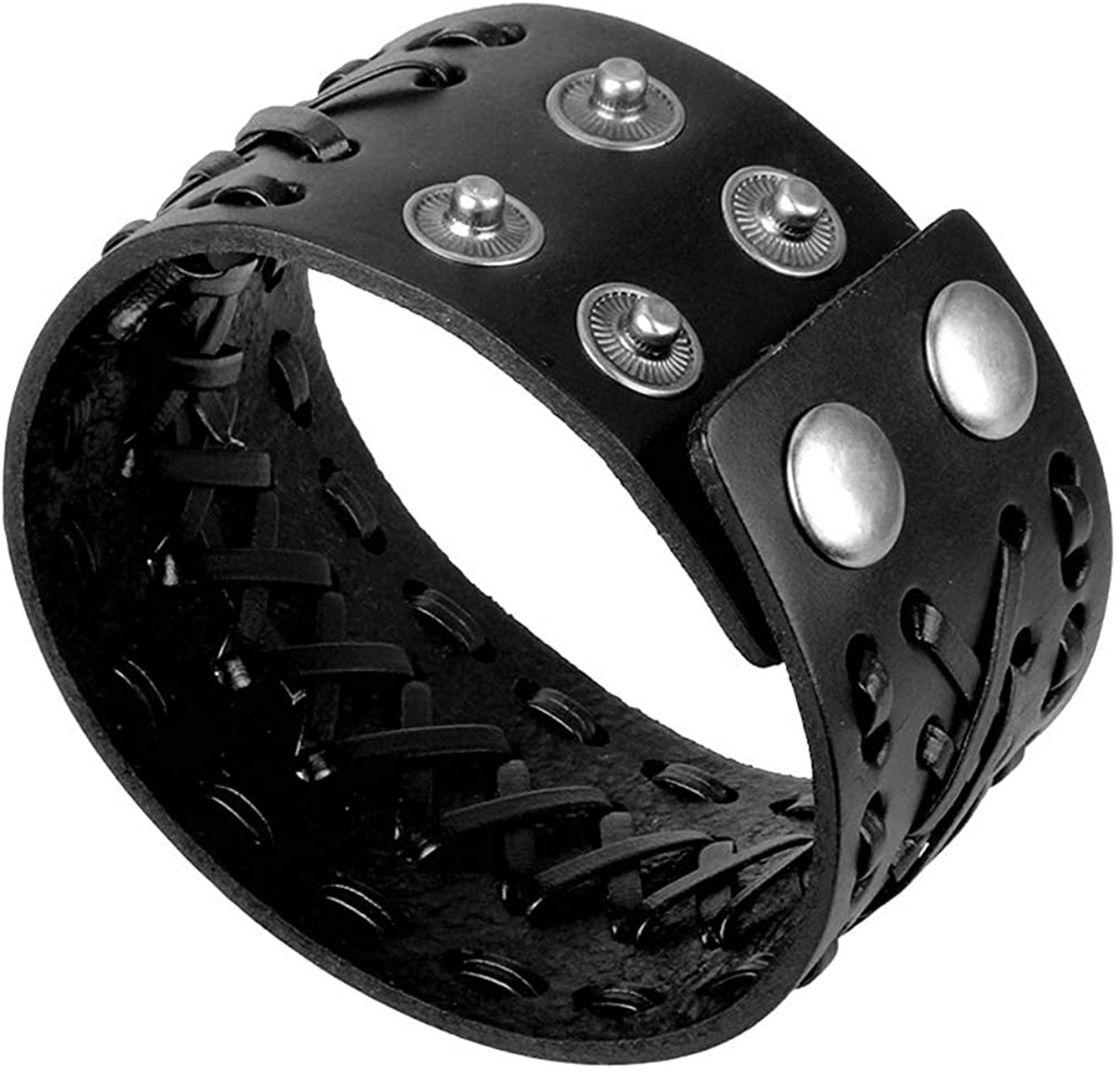 Punk Men's Leather Wristband Bracelet Handmade Wide Cuff | Etsy