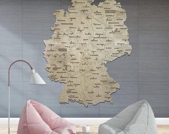 Mapa de Alemania de madera para pared, mapa de país de madera contrachapada de abedul hecho a mano, decoración de viaje en capas 3D para el hogar y la oficina, regalo rústico de geografía europea