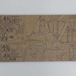 Wooden world map wall art, world map push pin, travel map Wooden world map puzzle World map wall art Wall decor living room By Domas Craft Oceans & Compass