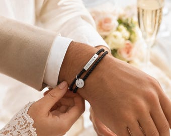 Custom Engraved Groomsmen Bracelet, Personalized Leather Wrap Bracelet, Wedding Party Gift with Name Charm