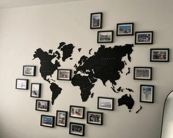 Wooden World Map Wall Art, Large Travel Map, Natural Wood World Map, Handmade Wall Decor, Modern Rustic Home Office Decor, Gift for Traveler