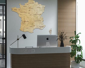Mapa de Francia hecho a mano en madera contrachapada, decoración rústica para el hogar.
