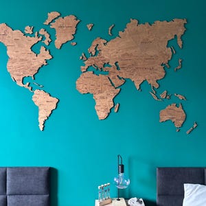 Houten wereldkaart kunst aan de muur, grote muur hangend decor, geografie puzzel reiscadeau, decoratie voor thuis en op kantoor, natuurlijk hout uniek cadeau