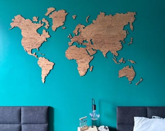 Wooden World Map Wall Art, Large Wall Hanging Decor, Geography Puzzle Travel Gift, Home & Office Decoration, Natural Wood Unique Gift