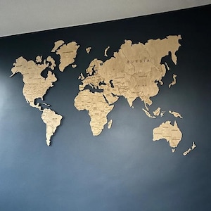 Wooden World Map Wall Art, Push Pin Travel Map, Wooden World Map Puzzle, Wall Decor for Living Room, Handmade Decor Plywood World Map