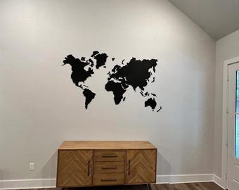 Mapa del mundo de madera contrachapada negra para pared, decoración del hogar en madera natural.
