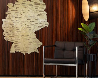 Mapa de Alemania de madera para pared, mapa 3D artesanal de Alemania en madera contrachapada de abedul, decoración rústica para el hogar y la oficina, regalo europeo inspirado en los viajes.