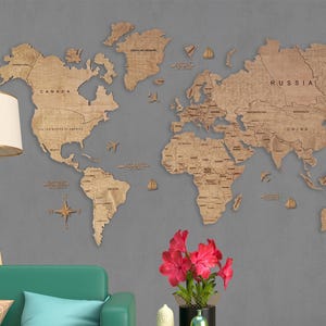 Carte du monde avec punaises, Idées cadeaux pour patron, cadeau d'anniversaire de patron, départ à la retraite de patron, anniversaire de patron, décoration murale de bureau de patron, carte des lieux voyagés