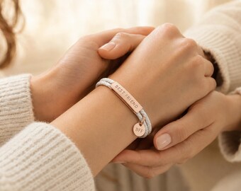 Custom Bracelet Gift for Best Friend, Personalized Engraved Leather Bracelet, Friendship Charm Bracelet