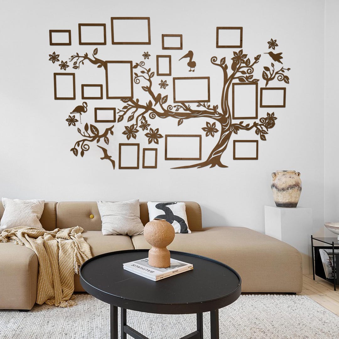 Rustic Wooden Family Tree Wall Decor With 17 Photo Frames - Etsy