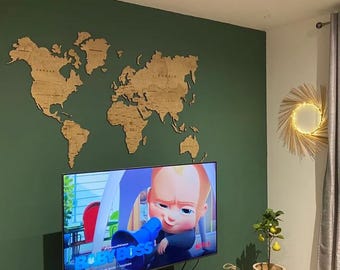 Mapa del mundo de madera contrachapada, decoración de pared, regalo para viajeros