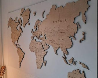 Wooden World Map Wall Art, Geography Home Decor Puzzle